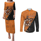 Custom Greater Western Sydney Giants Couples Matching Puletasi and Long Sleeve Button Shirt Aboriginal Snake Dot Art