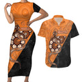 Custom Greater Western Sydney Giants Couples Matching Short Sleeve Bodycon Dress and Hawaiian Shirt Aboriginal Snake Dot Art