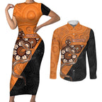 Custom Greater Western Sydney Giants Couples Matching Short Sleeve Bodycon Dress and Long Sleeve Button Shirt Aboriginal Snake Dot Art