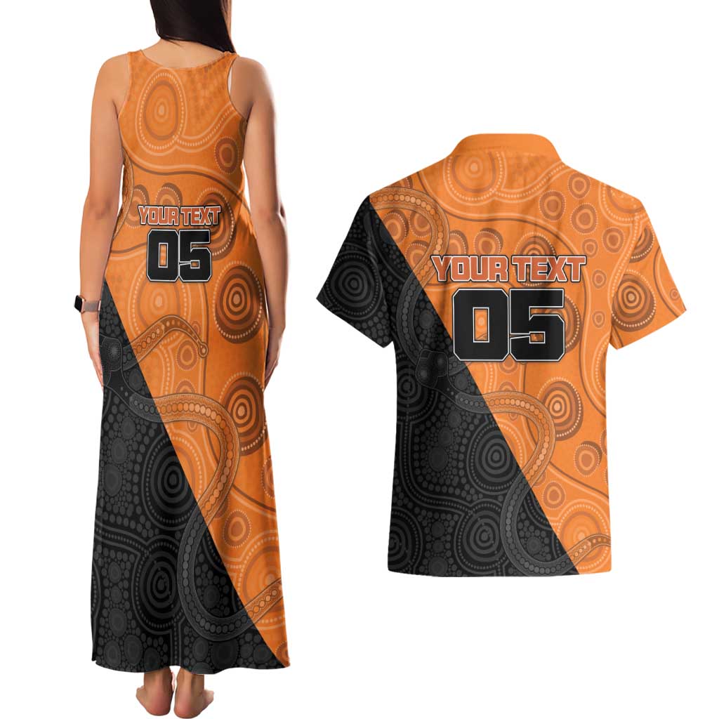 Custom Greater Western Sydney Giants Couples Matching Tank Maxi Dress and Hawaiian Shirt Aboriginal Snake Dot Art
