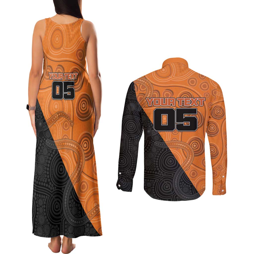 Custom Greater Western Sydney Giants Couples Matching Tank Maxi Dress and Long Sleeve Button Shirt Aboriginal Snake Dot Art