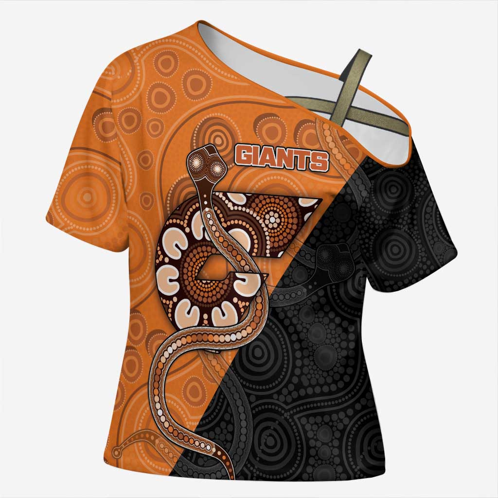 Custom Greater Western Sydney Giants Cross Shoulder Shirt Aboriginal Snake Dot Art
