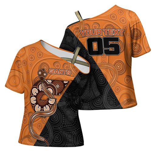 Custom Greater Western Sydney Giants Cross Shoulder Shirt Aboriginal Snake Dot Art