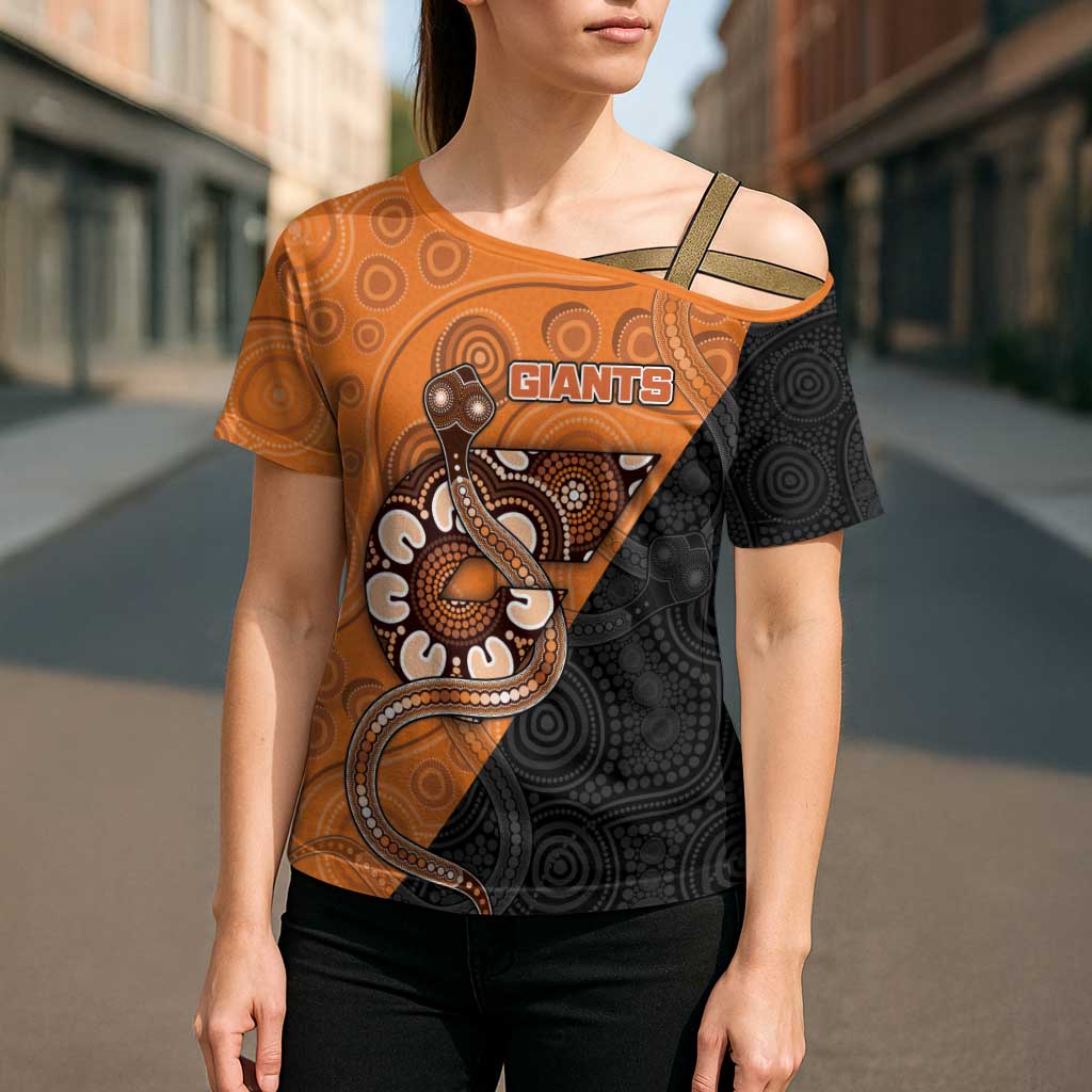 Custom Greater Western Sydney Giants Cross Shoulder Shirt Aboriginal Snake Dot Art
