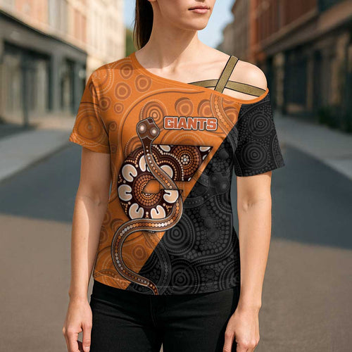 Custom Greater Western Sydney Giants Cross Shoulder Shirt Aboriginal Snake Dot Art