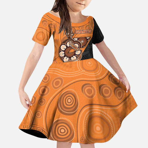 Custom Greater Western Sydney Giants Family Matching Long Sleeve Bodycon Dress and Hawaiian Shirt Aboriginal Snake Dot Art