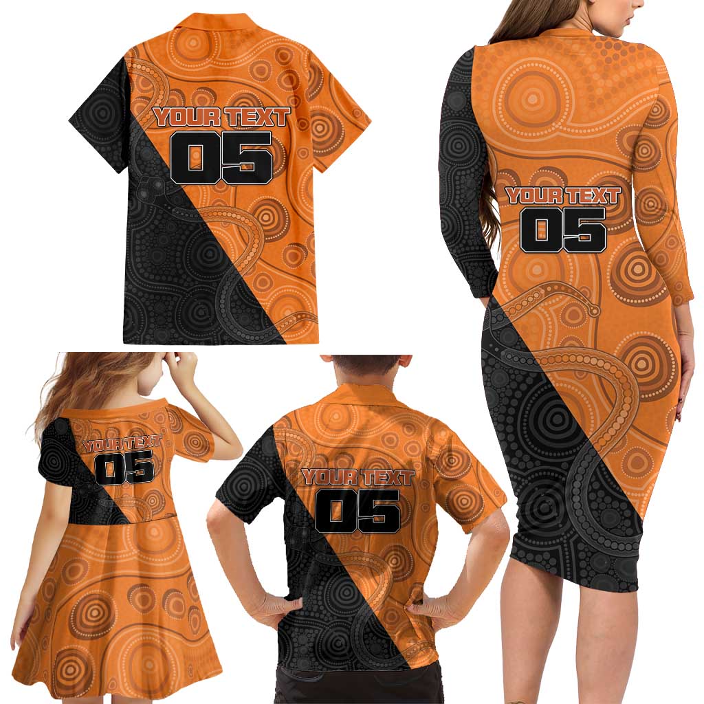 Custom Greater Western Sydney Giants Family Matching Long Sleeve Bodycon Dress and Hawaiian Shirt Aboriginal Snake Dot Art