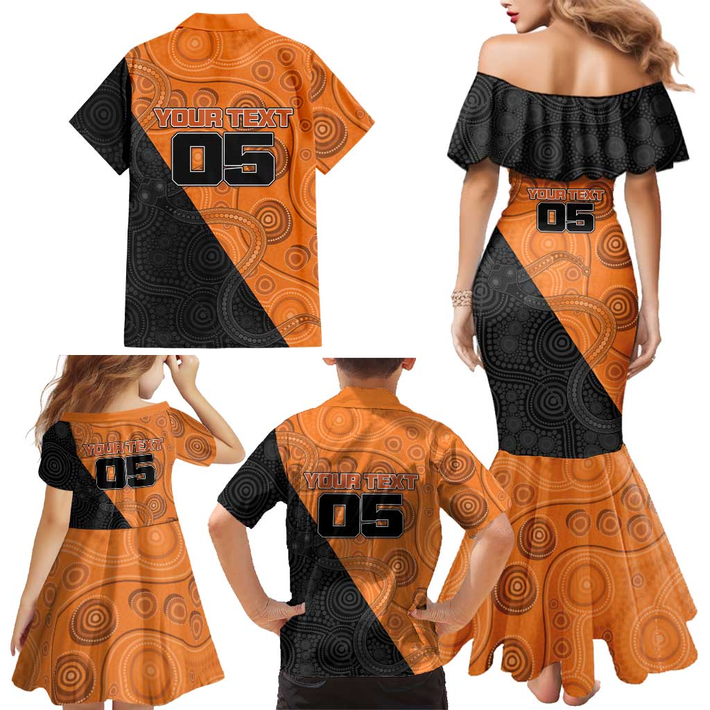 Custom Greater Western Sydney Giants Family Matching Mermaid Dress and Hawaiian Shirt Aboriginal Snake Dot Art