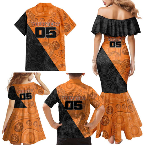 Custom Greater Western Sydney Giants Family Matching Mermaid Dress and Hawaiian Shirt Aboriginal Snake Dot Art