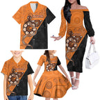 Custom Greater Western Sydney Giants Family Matching Off The Shoulder Long Sleeve Dress and Hawaiian Shirt Aboriginal Snake Dot Art