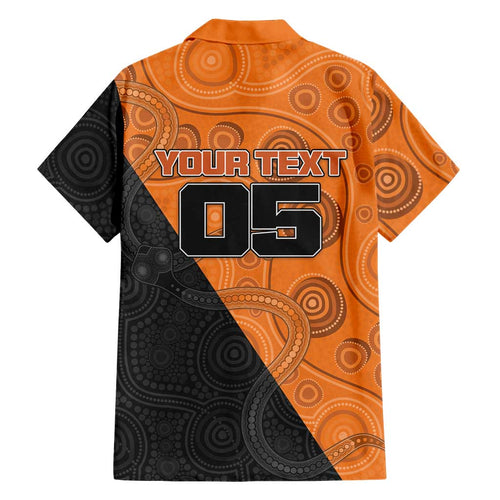 Custom Greater Western Sydney Giants Family Matching Off The Shoulder Long Sleeve Dress and Hawaiian Shirt Aboriginal Snake Dot Art