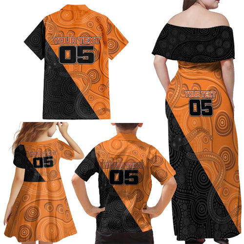 Custom Greater Western Sydney Giants Family Matching Off Shoulder Maxi Dress and Hawaiian Shirt Aboriginal Snake Dot Art