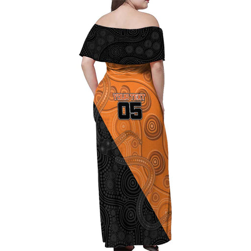 Custom Greater Western Sydney Giants Family Matching Off Shoulder Maxi Dress and Hawaiian Shirt Aboriginal Snake Dot Art