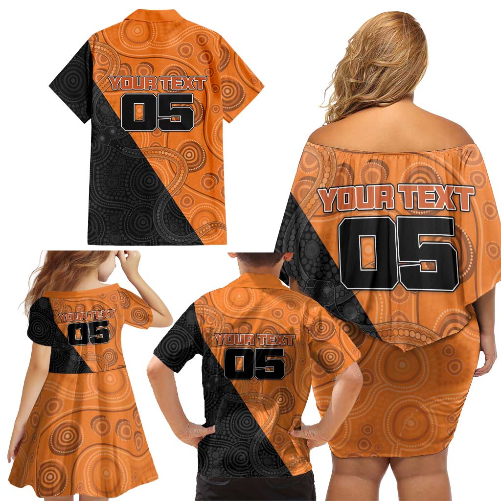 Custom Greater Western Sydney Giants Family Matching Off Shoulder Short Dress and Hawaiian Shirt Aboriginal Snake Dot Art
