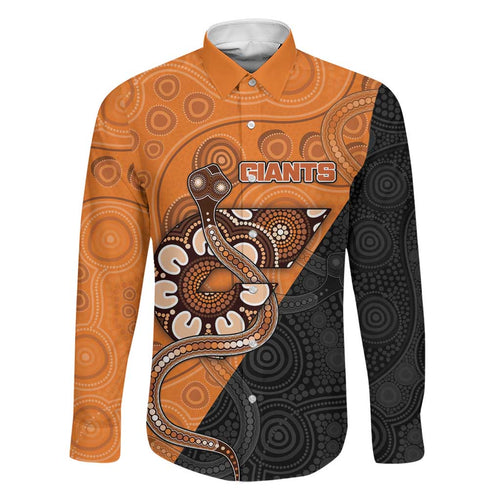 Custom Greater Western Sydney Giants Family Matching Off Shoulder Short Dress and Hawaiian Shirt Aboriginal Snake Dot Art
