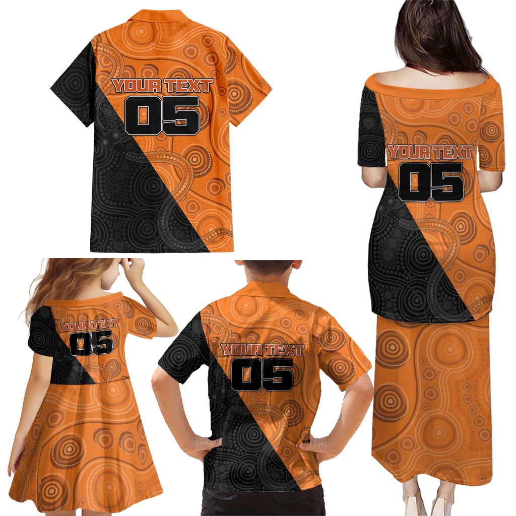 Custom Greater Western Sydney Giants Family Matching Puletasi and Hawaiian Shirt Aboriginal Snake Dot Art
