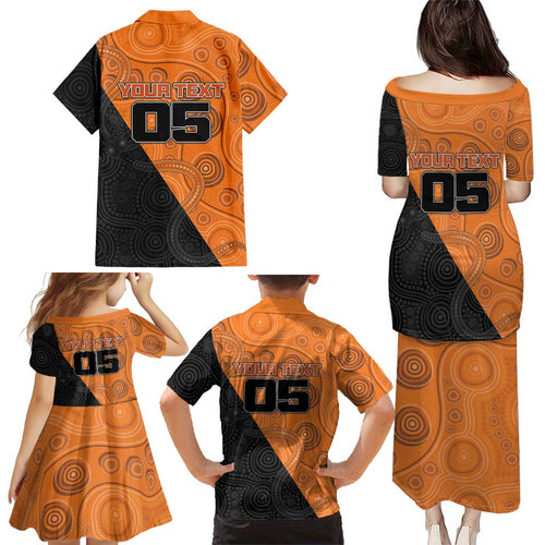 Custom Greater Western Sydney Giants Family Matching Puletasi and Hawaiian Shirt Aboriginal Snake Dot Art