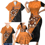 Custom Greater Western Sydney Giants Family Matching Short Sleeve Bodycon Dress and Hawaiian Shirt Aboriginal Snake Dot Art