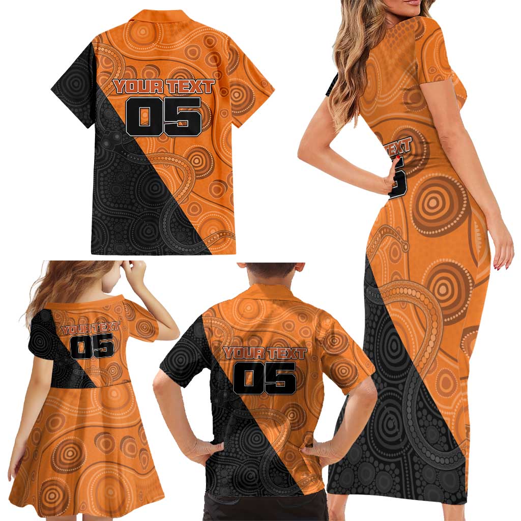 Custom Greater Western Sydney Giants Family Matching Short Sleeve Bodycon Dress and Hawaiian Shirt Aboriginal Snake Dot Art
