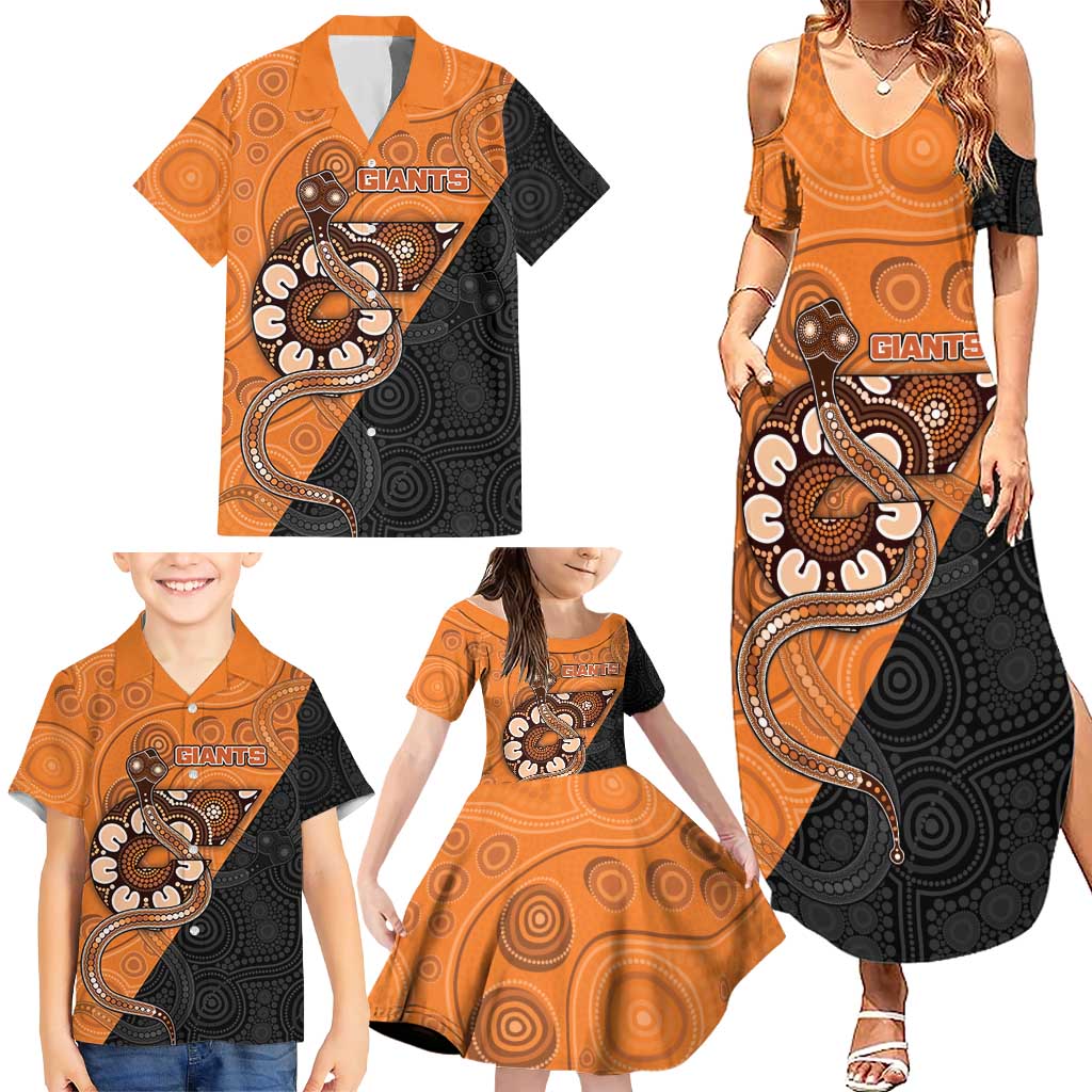 Custom Greater Western Sydney Giants Family Matching Summer Maxi Dress and Hawaiian Shirt Aboriginal Snake Dot Art
