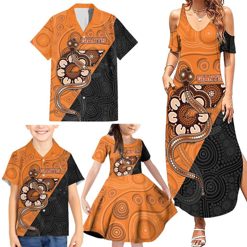 Custom Greater Western Sydney Giants Family Matching Summer Maxi Dress and Hawaiian Shirt Aboriginal Snake Dot Art