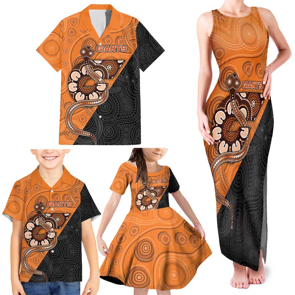 Custom Greater Western Sydney Giants Family Matching Tank Maxi Dress and Hawaiian Shirt Aboriginal Snake Dot Art