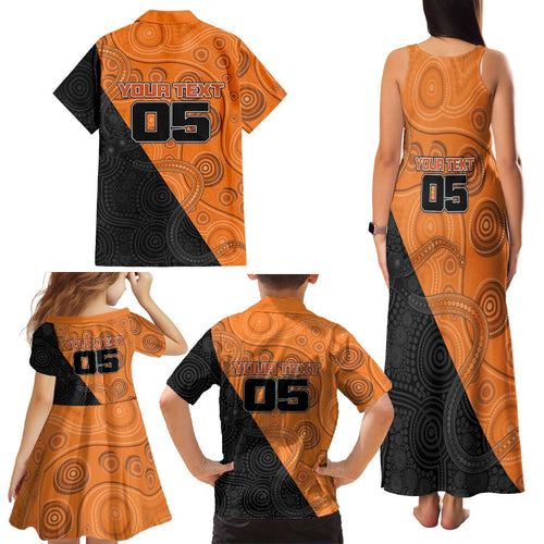 Custom Greater Western Sydney Giants Family Matching Tank Maxi Dress and Hawaiian Shirt Aboriginal Snake Dot Art