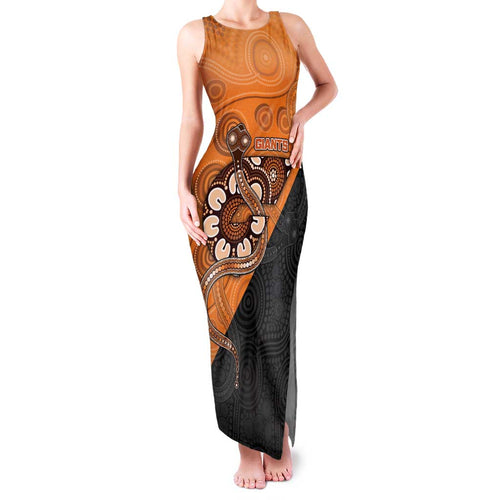 Custom Greater Western Sydney Giants Family Matching Tank Maxi Dress and Hawaiian Shirt Aboriginal Snake Dot Art