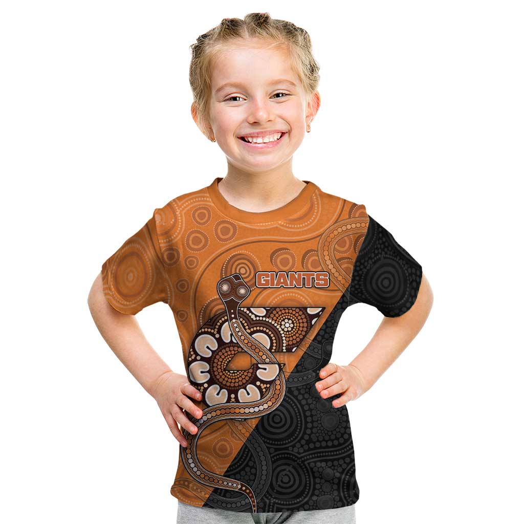 Custom Greater Western Sydney Giants Kid T Shirt Aboriginal Snake Dot Art