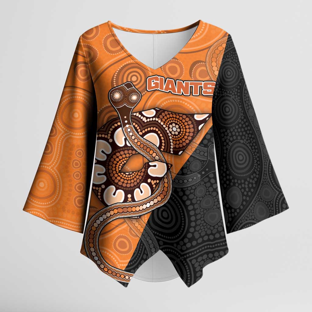 Custom Greater Western Sydney Giants Kimono Sleeve Blouse Aboriginal Snake Dot Art