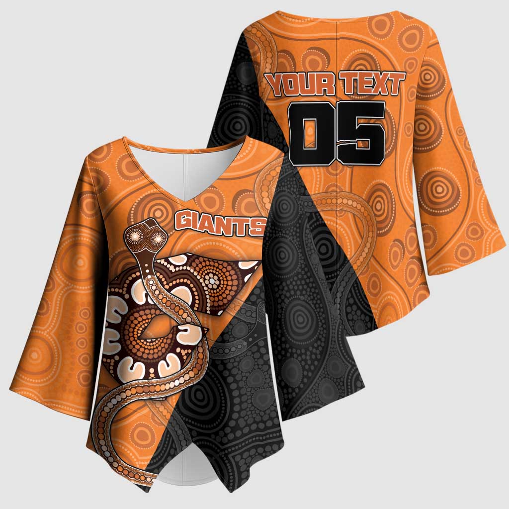 Custom Greater Western Sydney Giants Kimono Sleeve Blouse Aboriginal Snake Dot Art