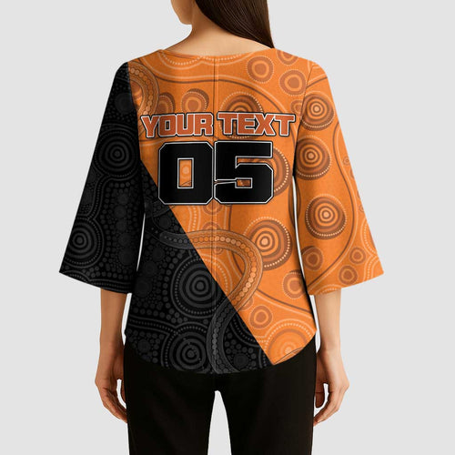 Custom Greater Western Sydney Giants Kimono Sleeve Blouse Aboriginal Snake Dot Art
