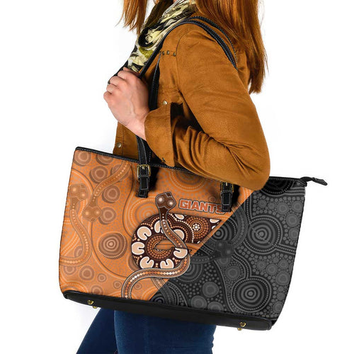 Greater Western Sydney Giants Leather Tote Bag Aboriginal Snake Dot Art