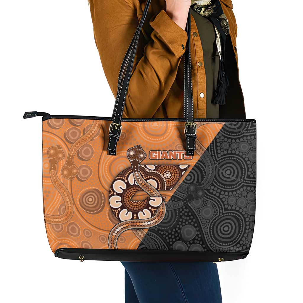 Greater Western Sydney Giants Leather Tote Bag Aboriginal Snake Dot Art
