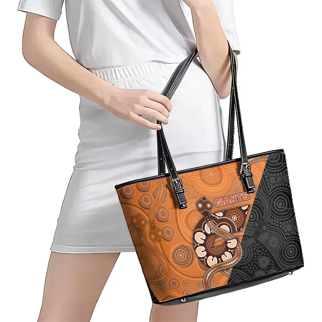 Greater Western Sydney Giants Leather Tote Bag Aboriginal Snake Dot Art