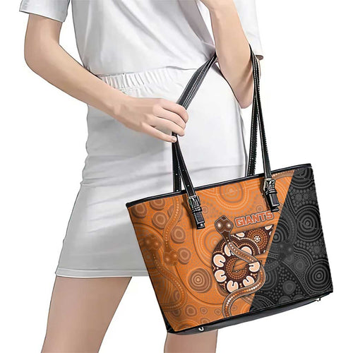 Greater Western Sydney Giants Leather Tote Bag Aboriginal Snake Dot Art