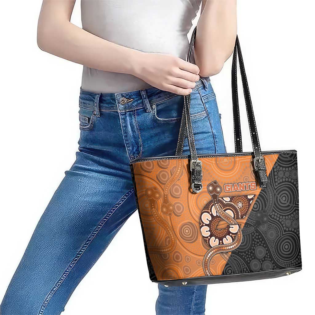 Greater Western Sydney Giants Leather Tote Bag Aboriginal Snake Dot Art