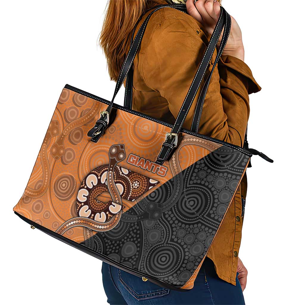 Greater Western Sydney Giants Leather Tote Bag Aboriginal Snake Dot Art