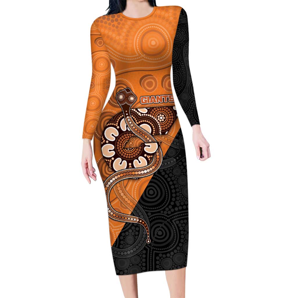 Custom Greater Western Sydney Giants Long Sleeve Bodycon Dress Aboriginal Snake Dot Art