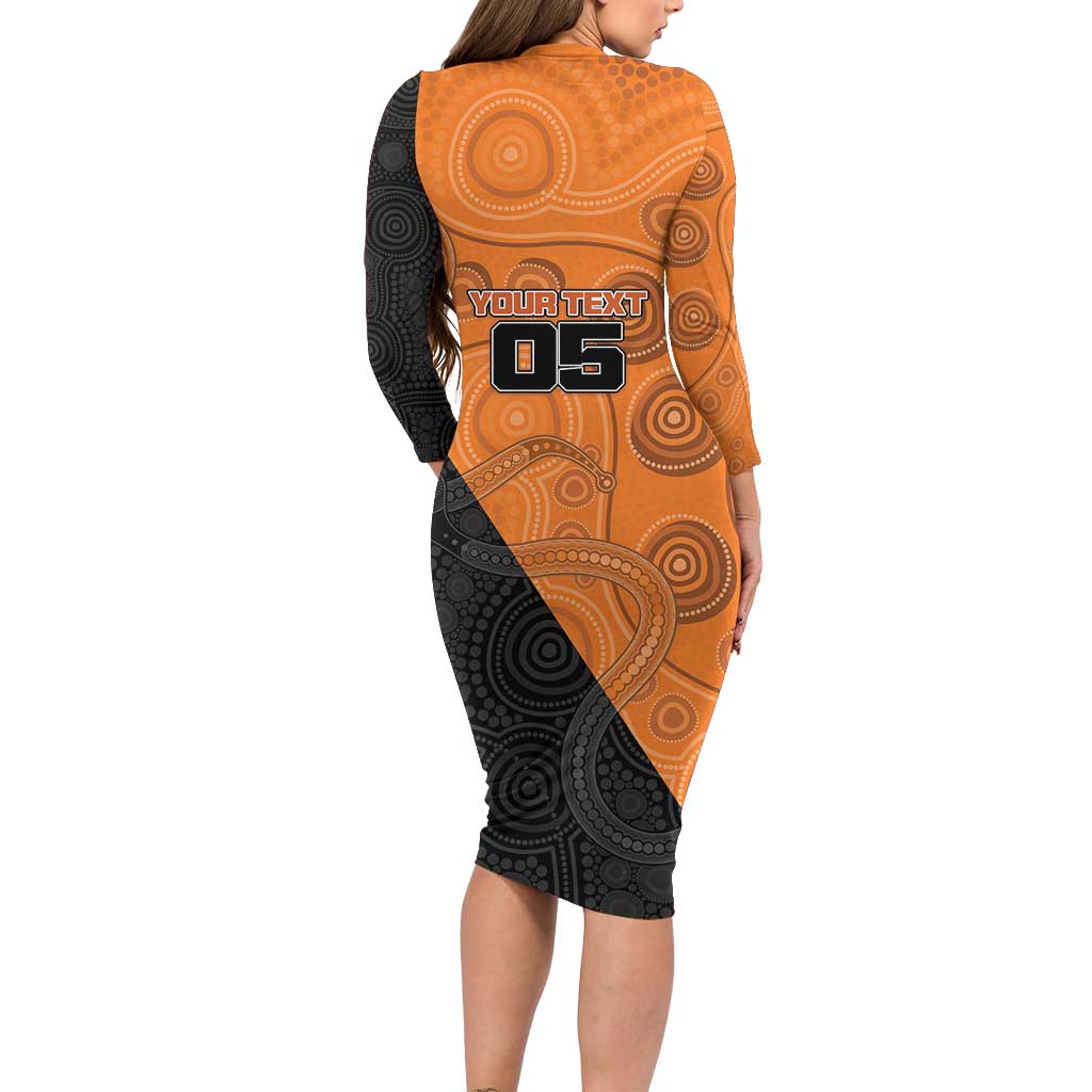 Custom Greater Western Sydney Giants Long Sleeve Bodycon Dress Aboriginal Snake Dot Art