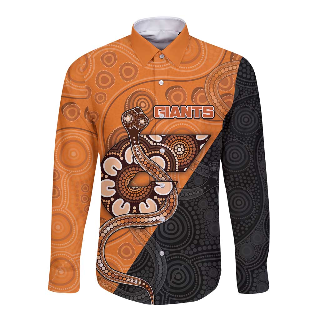 Custom Greater Western Sydney Giants Long Sleeve Button Shirt Aboriginal Snake Dot Art