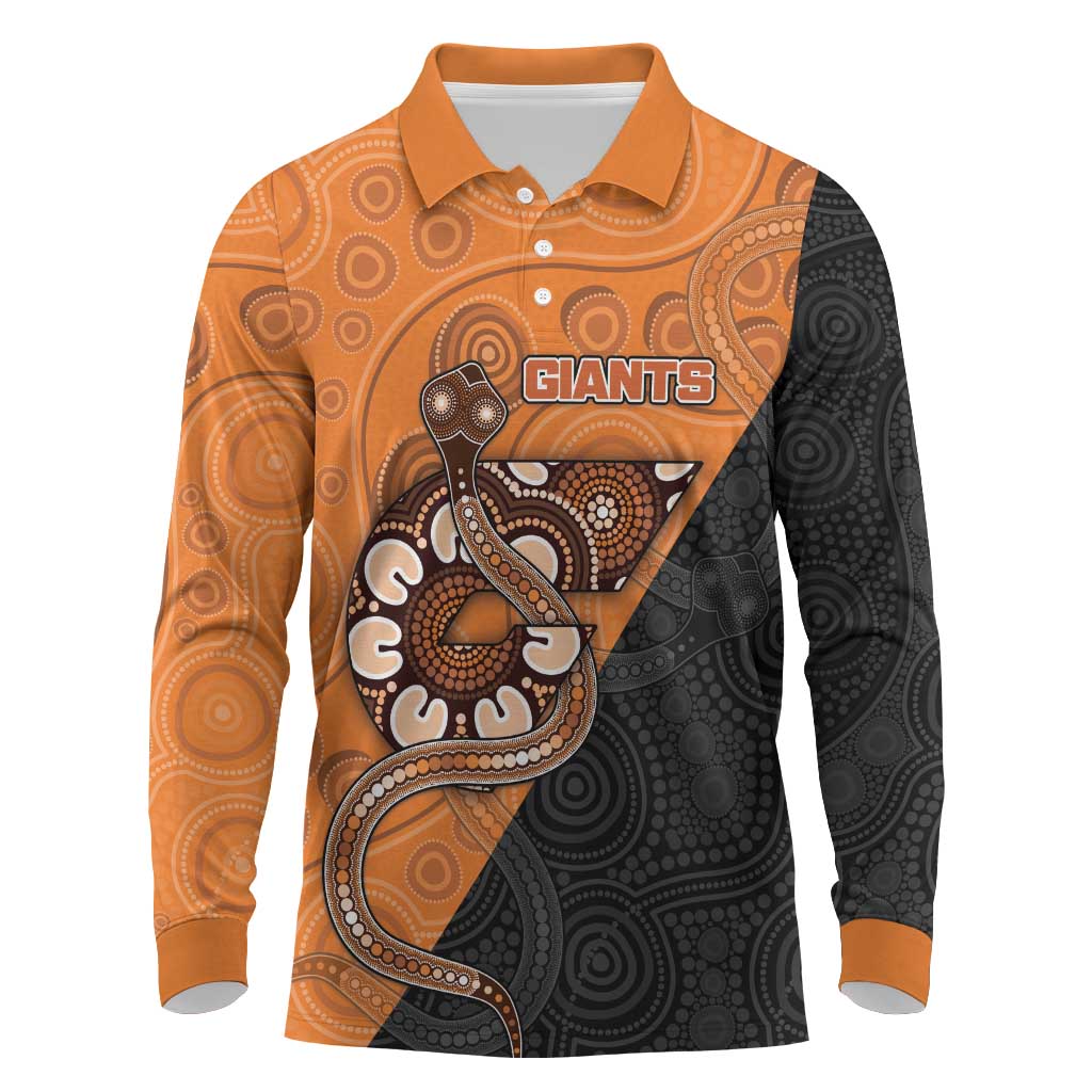 Custom Greater Western Sydney Giants Long Sleeve Polo Shirt Aboriginal Snake Dot Art
