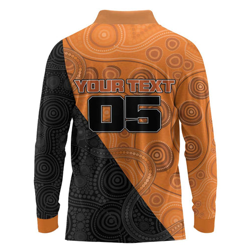 Custom Greater Western Sydney Giants Long Sleeve Polo Shirt Aboriginal Snake Dot Art