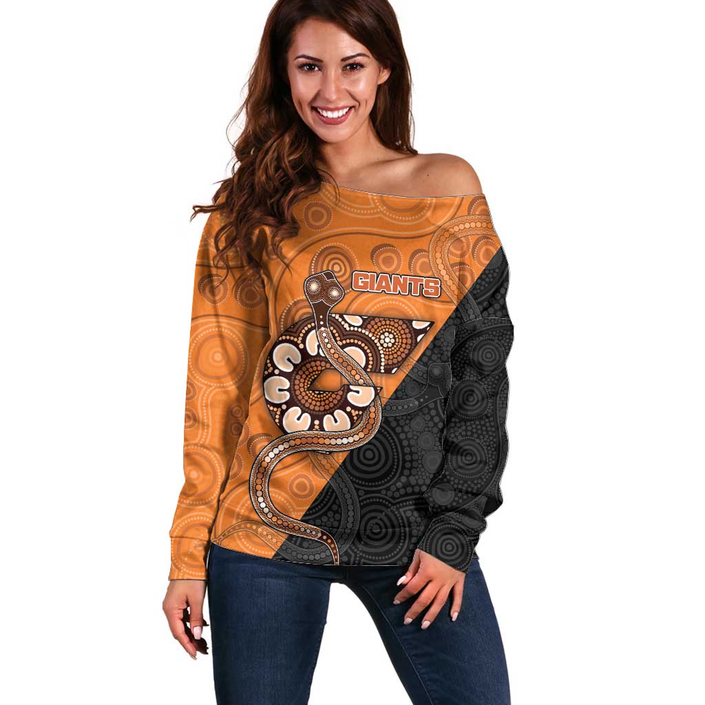 Custom Greater Western Sydney Giants Off Shoulder Sweater Aboriginal Snake Dot Art