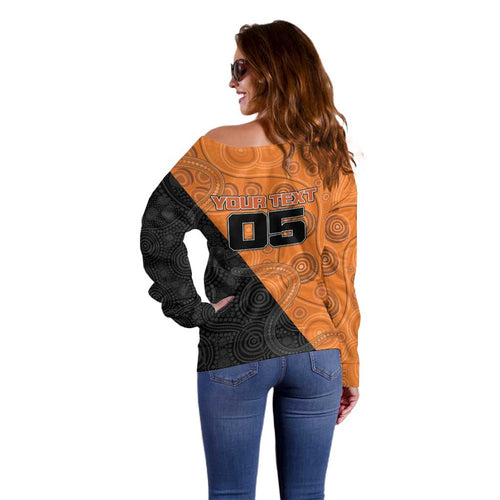 Custom Greater Western Sydney Giants Off Shoulder Sweater Aboriginal Snake Dot Art