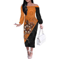 Custom Greater Western Sydney Giants Off The Shoulder Long Sleeve Dress Aboriginal Snake Dot Art
