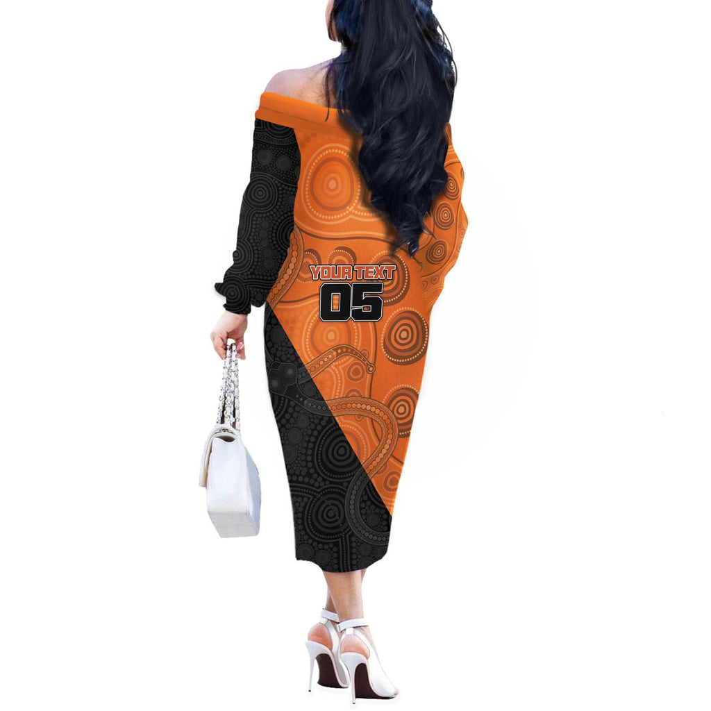 Custom Greater Western Sydney Giants Off The Shoulder Long Sleeve Dress Aboriginal Snake Dot Art