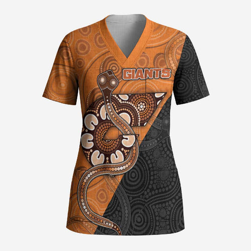 Custom Greater Western Sydney Giants Scrub Top Aboriginal Snake Dot Art