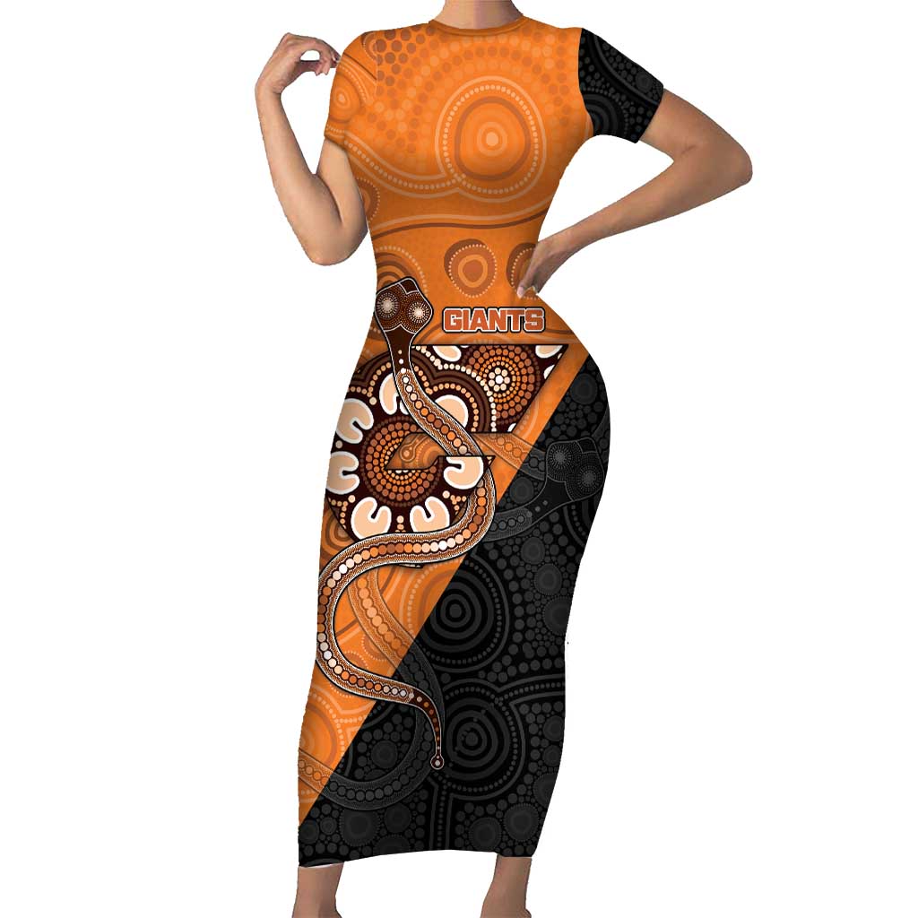 Custom Greater Western Sydney Giants Short Sleeve Bodycon Dress Aboriginal Snake Dot Art