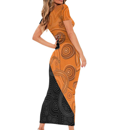 Custom Greater Western Sydney Giants Short Sleeve Bodycon Dress Aboriginal Snake Dot Art